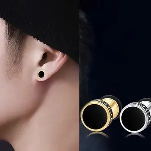 High Quality Threaded Earrings - 2025 New Style, Unisex Black Titanium Steel, Fashionable Popular Design, 1pcs                                      Code: e005
