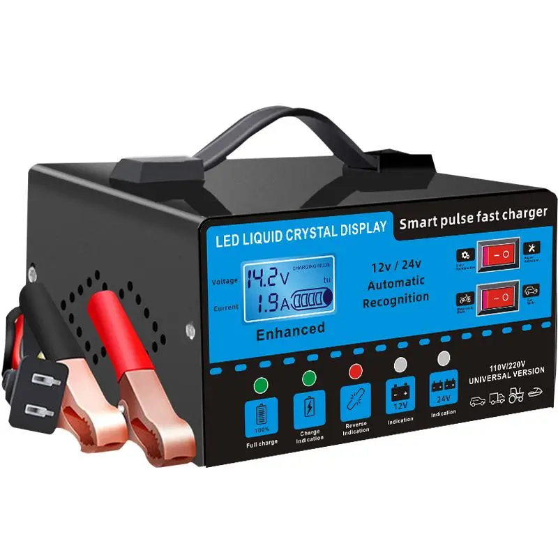 【toolupgrade】12V and 24V Smart Universal Battery Charger with LCD Display, Smart Maintenance, Temperature Compensation, Overcharge and Short-Circuit Protection, Suitable for Intelligent Trickle Charging and Maintenance of Car, SUV, Truck Restorer Kit