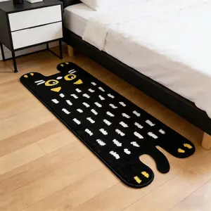 Creative Cat Rug for Kids' Bedside, Long Striped Bedroom Mat, Cute Cartoon Animal Carpet, Soft Plush Foot Pad for Living Room, Area Rug