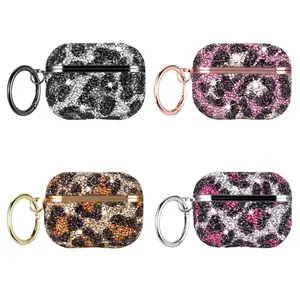 Flash Rhinestone Leopard Print For Airpods 4 3 2 1 Pro 1nd 2nd Generation Rhinestone Case Luxury Girls Headphone Shockproof Case