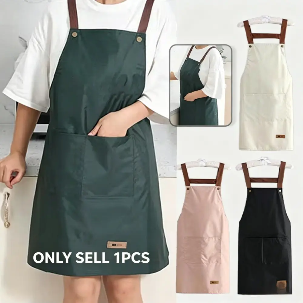 Modern Open‑Back Apron for Women, Casual Adjustable Shoulder Strap Kitchen Aprons Cooking Apron with Pockets Large Pocket, Versatile Durable Workwear for Kitchen Baking Coffee Shop Salon and Daily Home Use