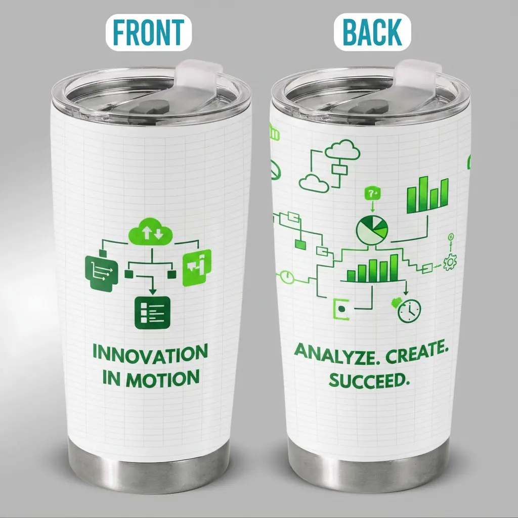 20oz Dual-Sided Tech & Business Motivational Tumbler - "Innovation In Motion" + "Analyze. Create. Succeed." Office Gift / Data Analytics Travel Mug for Project Managers, Corporate Professionals & Desk Teams