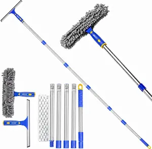 ITTAR Window Squeegee with 88 Inch Extension Pole, Rotatable Window  Kit with Long Handle, Rubber Blade & Microfiber/Chenille Pads Glass Cleaner Tool for Outdoor Windows, Glass, Car cleaning deep