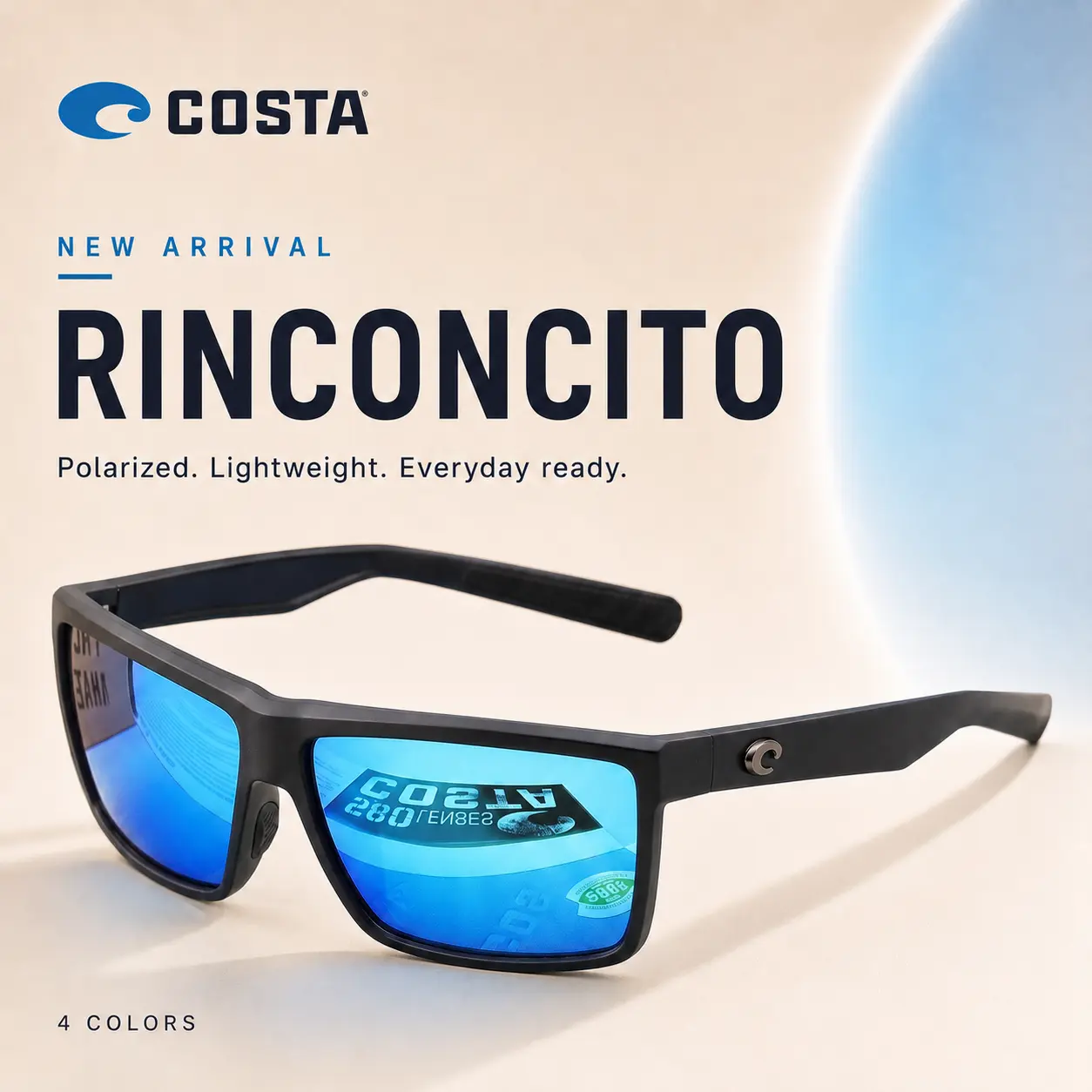 Costa Del Mar Rinconcito 580P Polarized Sunglasses for Men, Blue Mirror Lightweight UV Protection Sport Sunglasses for Driving Fishing Boating Beach & Everyday Outdoor