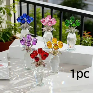 Artificial Crystal Glass Rose Bouquet, Colorful Artificial Flower Arrangements with Gem Decorations, Artificial Crystal Home Decor, Anniversary, Birthday & Valentine's Day Gift