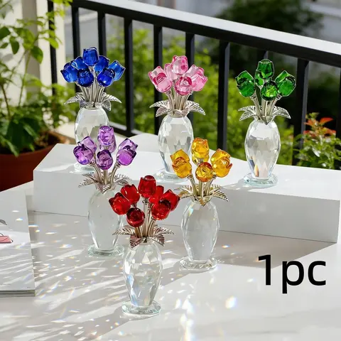 Artificial Crystal Glass Rose Bouquet, Colorful Artificial Flower Arrangements with Gem Decorations, Artificial Flower Bouquets, Anniversary, Birthday & Valentine's Day Gift