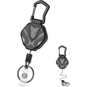 Retractable Keychain with Smart Interval Locking, Heavy Duty Badge Reel Featuring Metal Carabiner & 31.5” Steel Cord - Retractable Badge Holders for Office, Construction, Recreation, 1 Pack