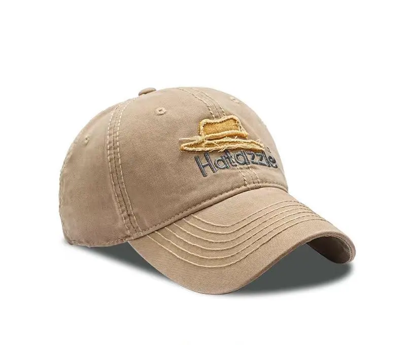 Beige Distressed Baseball Cap with 3D Brown Embroidery Y2K Streetwear Hat Abercrombie & Fitch Hat Cap Strap Back Mens One Size Beige  main image 3