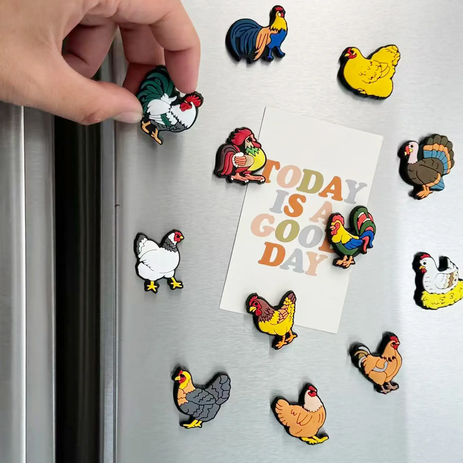12-Piece Decorative Poultry Refrigerator Magnets Set, Farm Bird Design for Kitchen Organization & Home Display, Fridge Magnets, Non-Toxic Material, Refrigerator Decorating Magnet, Magnetic Refrigerator Magnets