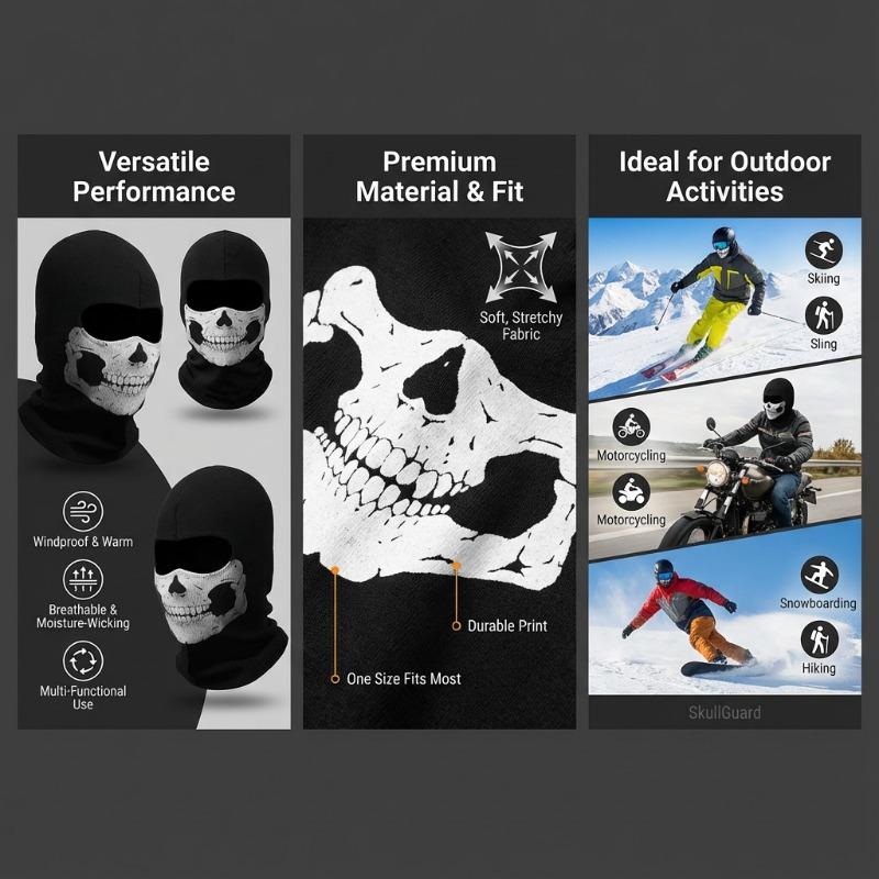Full Face Mask Black Ghosts Print Balaclava with Skull Printed for Cosplay Party Motorcycle Bike Cycling Hiking Outdoor