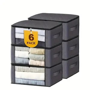 3/6 Pack Transparent Storage Bags, Foldable Organizer Boxes with Large Clear Windows, Zipper Closure for Closet, Dorm, Pillows, Bedding, Bedroom Organizer