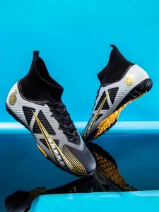 1 Pair Teen & Adult High-Top Turf Soccer Cleats Competitive Style | Textured Upper + Sock Collar + TPU Studs | For Natural/Artificial Turf / Student Leagues / Amateur Matches