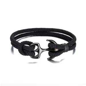 Men's Black Stainless Steel Boat Anchor Bracelet, Women's Couple Milan Rope Umbrella Rope Bracelet, Hot Selling
