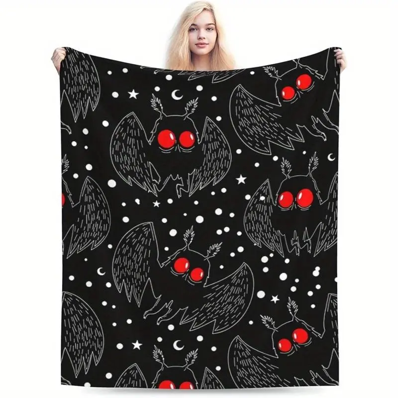 Mothman Night Blanket, Soft Cozy Fleece Throw, Lightweight Warm Fuzzy Blanket for Sofa & Bed, blanket for multipurpose, 280g fabric weight Flannel fabric single-sided printing- Halloween Christmas gifts