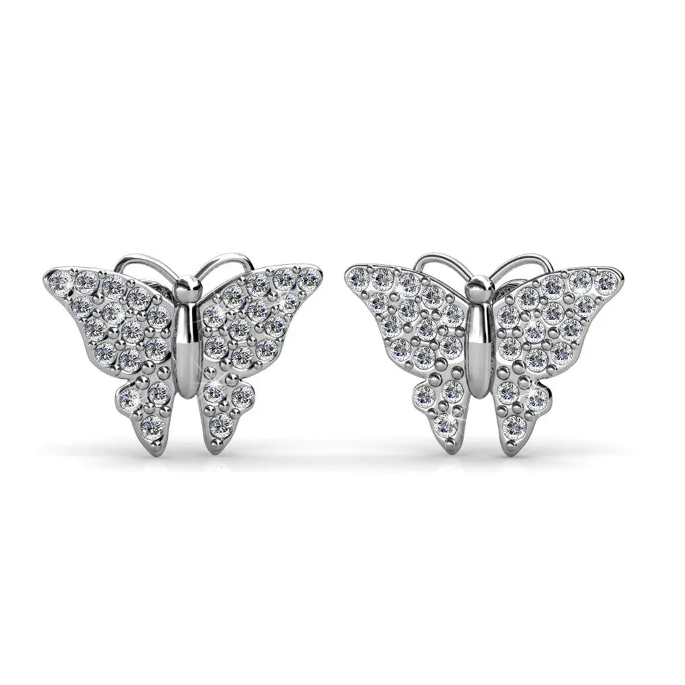 Everlee 18k White Gold Plated Crystal Butterfly Stud Earrings with Simulated Diamond Crystals