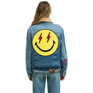 SMALL STOKED BOLT SMILEY RANCH SHERPA DENIM JACKET - SUPER LIGHT