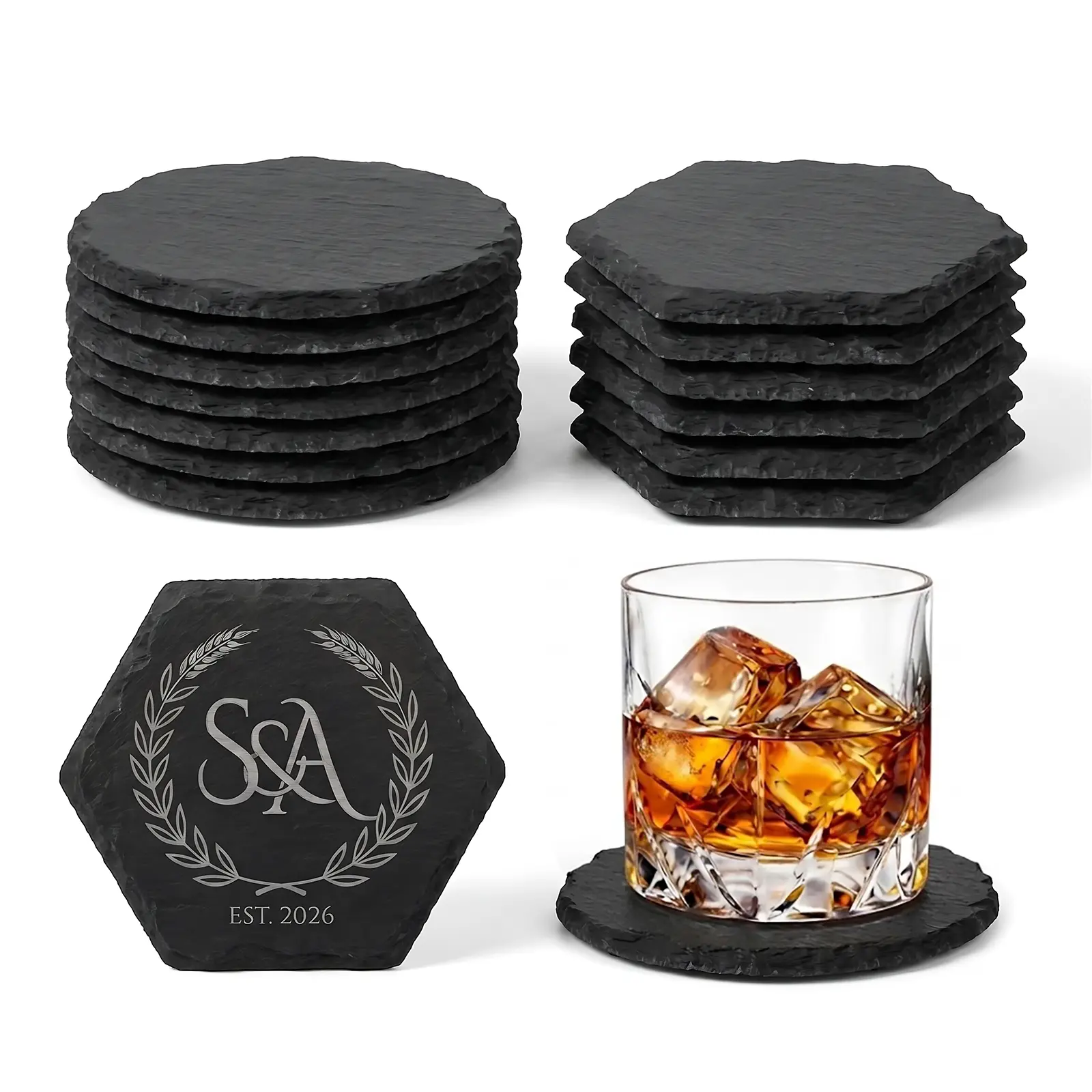 12PCS 4" Black Slate Coasters for Laser Engrave, Blank Stone for DIY Crafters, Custom Gifts, with Scratch-Resistant Bottom