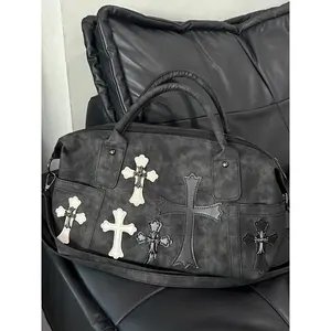 Women's & Patchwork, Roman Metal Cross Design Embellished Shoulder Bag, Stylish Casual Handbag for Daily Use