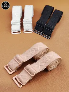 3 Pairs Embroidered Bra Straps, Long Wide Adjustable Non-Slip Bra Straps, Replaceable Elastic Fabric Straps for Women