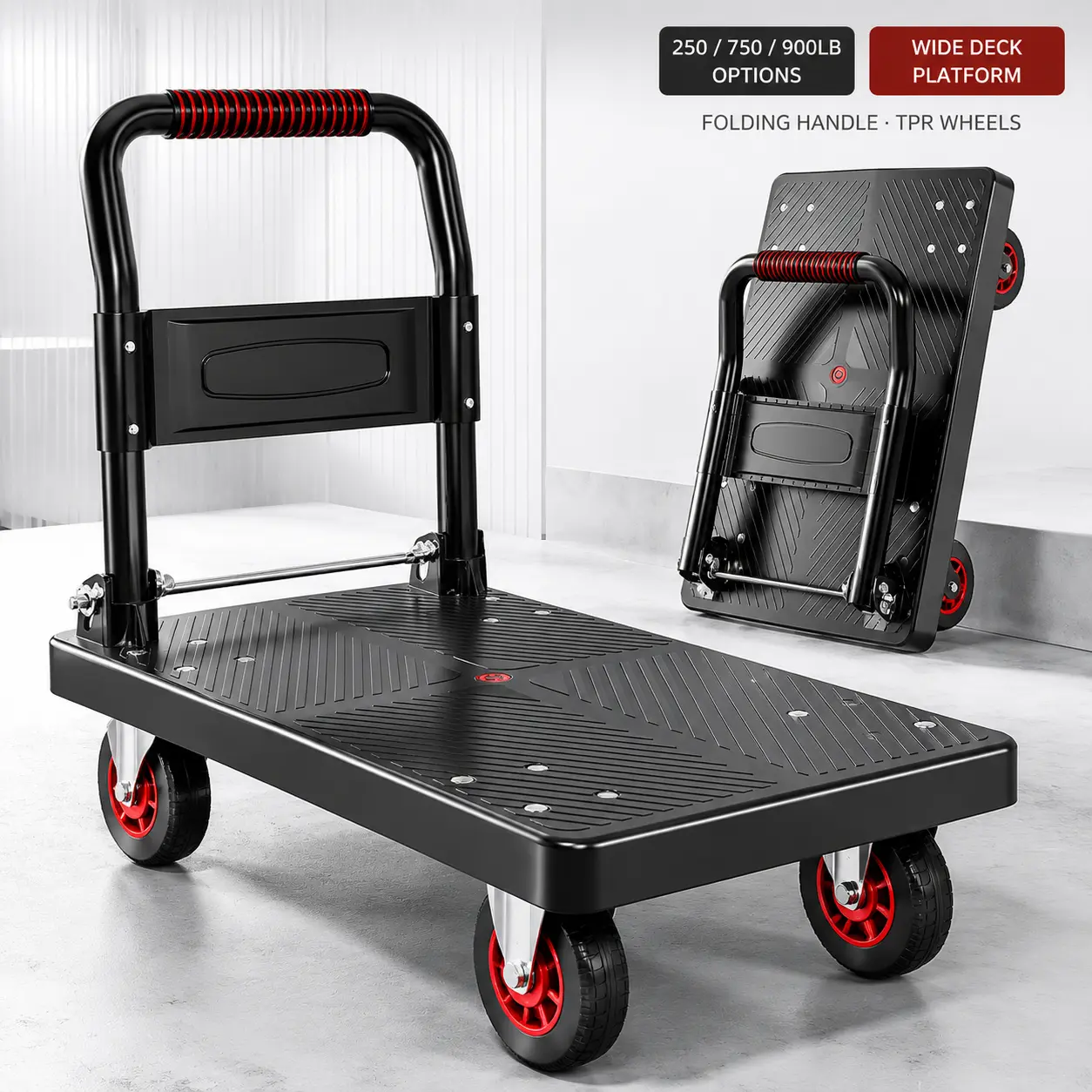 Heavy Duty Trolley - Heavy Duty Platform Truck, Multifunctional Folding Flatbed Moving Cart, Storage Cart on Wheels with Smooth Wheels for Warehouse, Garage Use
