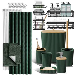 Hearth & Harbor Shower Curtain and Bathroom Accessories Set for Bathroom Organization – Elegant Fine-Ribbed Design, Durable & Easy to Clean, Rust-Resistant Shower Curtain Rings.