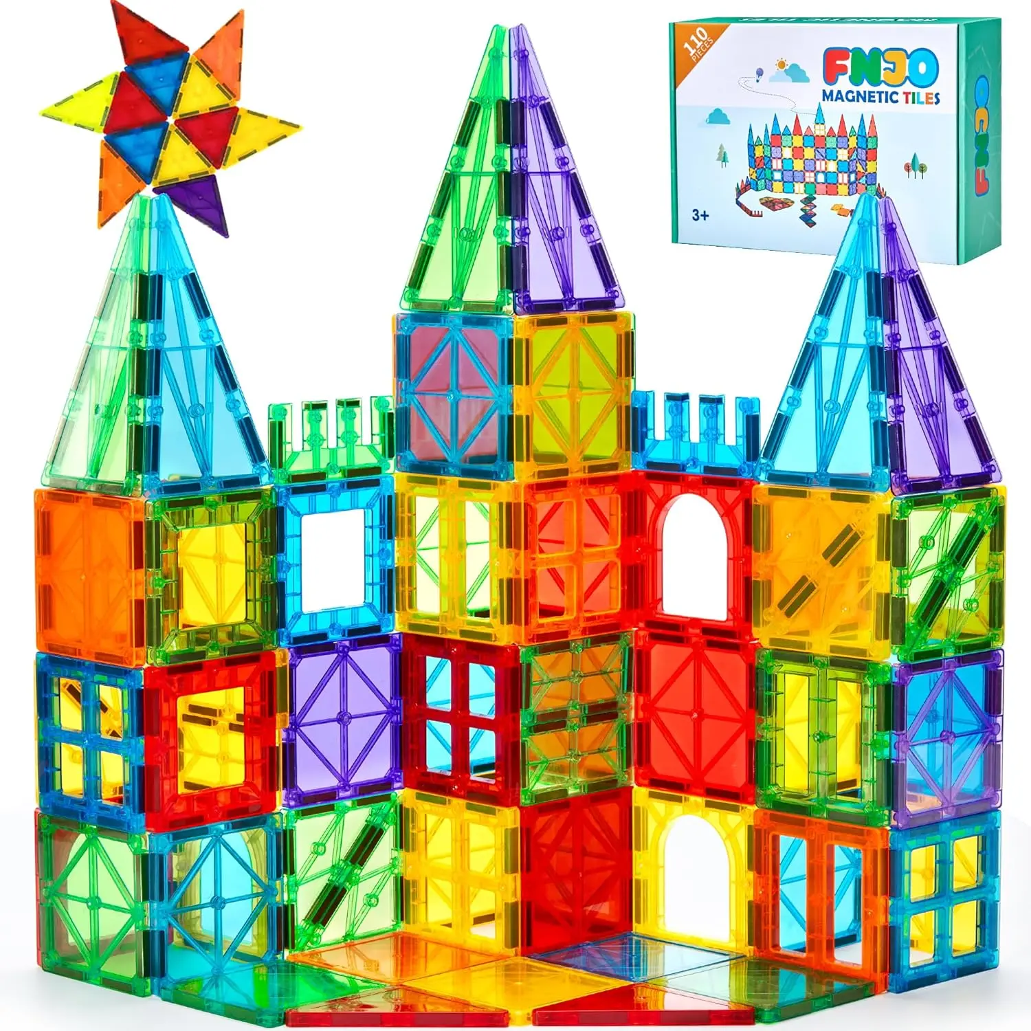 Magnetic Tiles, 110PCS Magnet Building Set, Magnetic Building Blocks, Construction STEM Learning and Playing Toys for Kids, Montessori Toy for Preschool Boys Girls