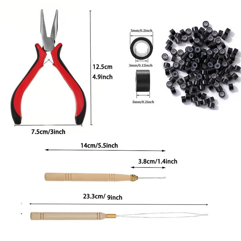 Hair Extension Tool Kit, 200pcs Micro Ring Beads & 1 Count Micro Pulling Needle & 1 Count Loop Threader & 1 Count Pliers, Professional Hair Styling Tools Accessory