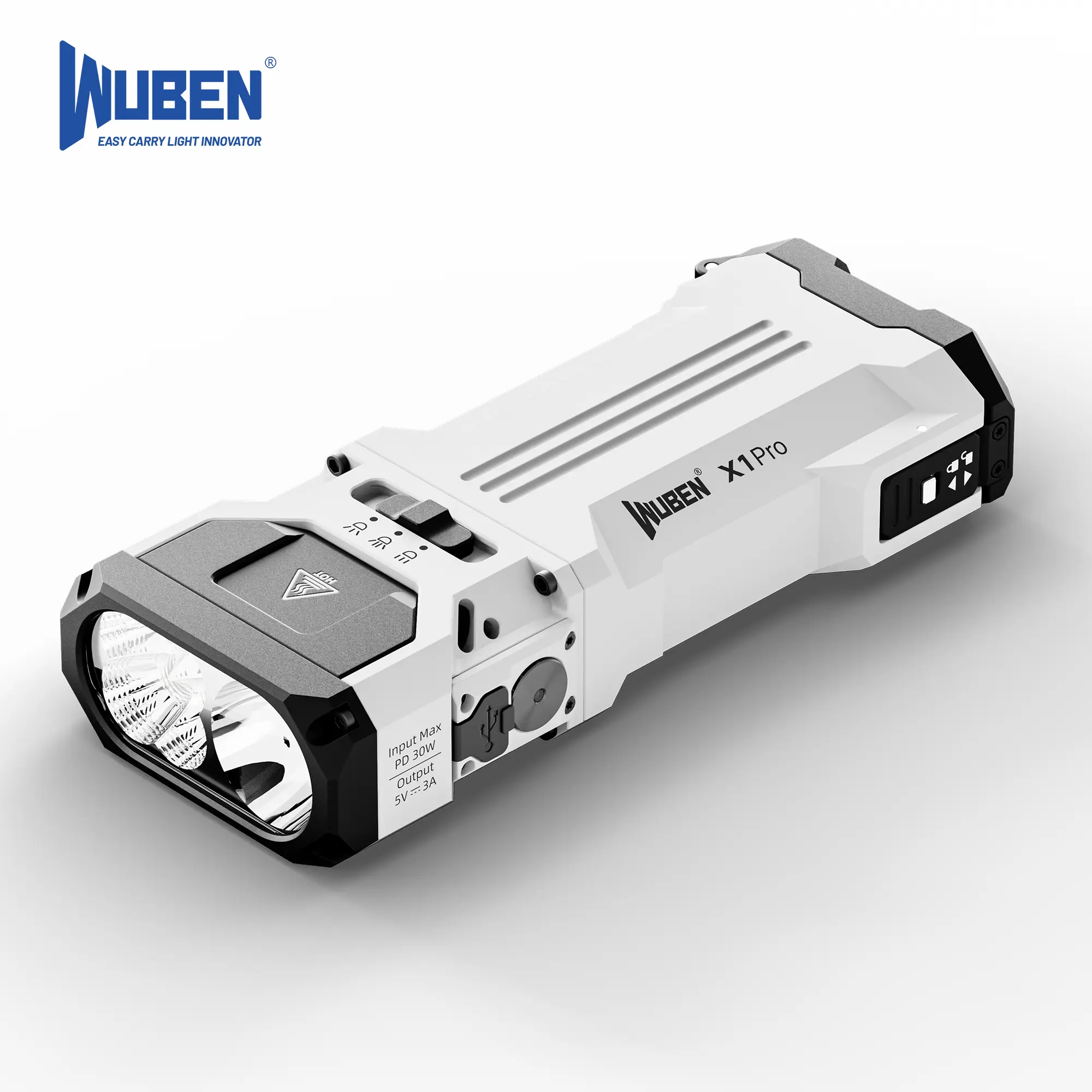 WUBEN X1pro 12300 Lumens Rechargeable Flashlight – Ultra-Bright Torch, Fast Charging, 7 Programmable Modes, IP65 Waterproof, High-Power Light for Emergency, Rescue, Inspection Swappable Battery & 30W PD Fast Charging,