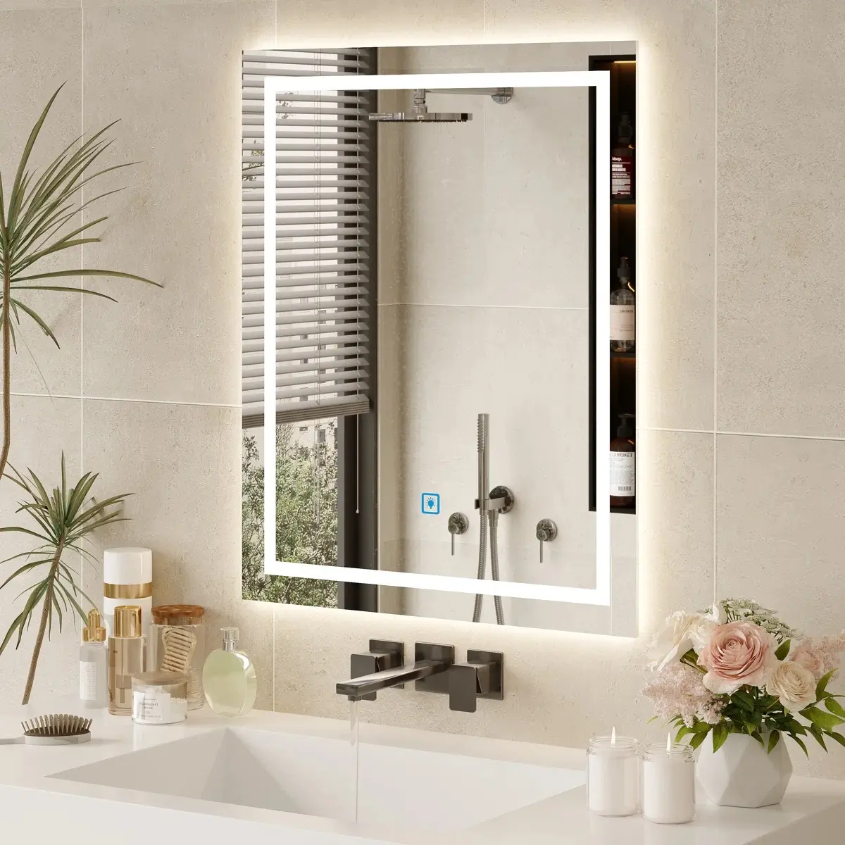 ZIYOO LED Bathroom Mirror 32”x24” Wall Mounted Vanity Mirror | Dimmable Backlit Mirror with Touch Control | UL Certified Anti-Fog Frameless LED Mirror for Bathroom, Bedroom, Dressing Room | Modern Smart Lighted Mirror