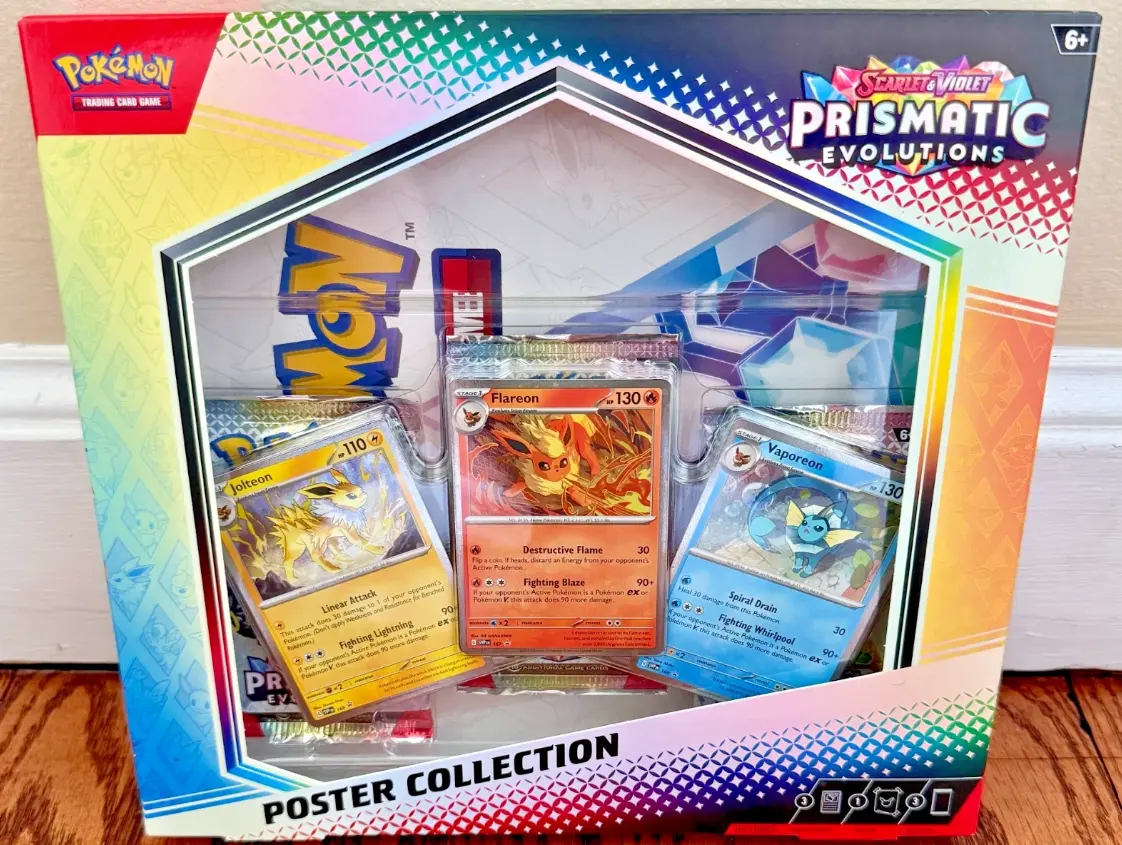 Pokemon Prismatic Evolutions Foil Promo Poster Collection, Non-Sports Trading Card Collectible Accessory