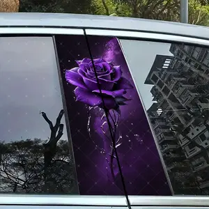 2pc Rose Car B Pillar Protection Sticker, Easy Peel & Stick, Sunproof Waterproof Scratch Resistant, Fits All Cars, Car Exterior Decoration
