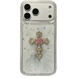 Handmade iPhone Case, Cross Design Glow Phone Shell, Soft Protective Cover, Fashionable Unique Mobile Case, Stylish Personalized Accessory