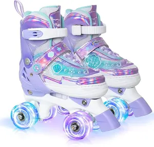 Nattork Roller Skates for Girls Kids Boys, Purple Adjustable Quad Toddler Skates Indoor Outdoor Ages 3-8