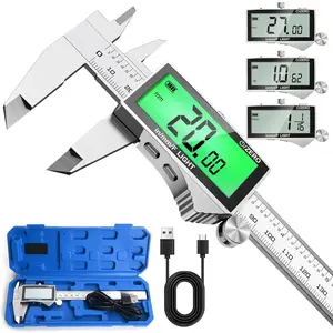 Rechargeable Digital Caliper 6 Inch, High-Precision Stainless Steel Vernier Caliper with Backlight, Support MM/in/F, Type-C , LCD Screen Measuring Tool
