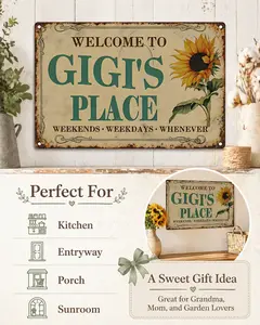 GIGI's Place tin sign Vintage Sunflower Metal Sign Welcome to GIGI's Place for Garden & Yard Bar Porch Garage Home Bedroom Kitchen Decor Gift 8 x 12,easy to hang，SummerVibes
