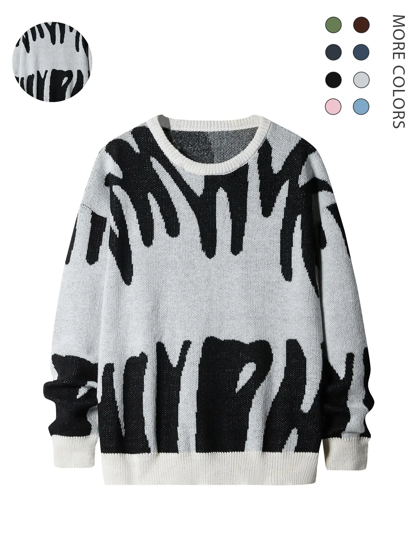 Halloween Costumes, Men's Graphic Drop Shoulder Sweater, Fashion Regular Fit Crew Neck Jumper, Men's Knit Top for Spring Fall Winter, Lazy School Outf