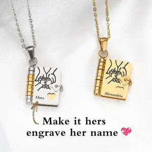 AS291 Custom Cover Name Book Engraving Content Pendant My Daughter Book Necklace Birthday Gift for Daughter