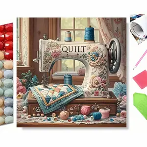 5D Diamond Painting Kit - Vintage Floral Sewing Machine with Quilt, Retro Craft Room Art, DIY Wall Decor for Sewing Room, Perfect Gift for Quilters & Sewing Lovers, Full Drill Crystal Craft Set