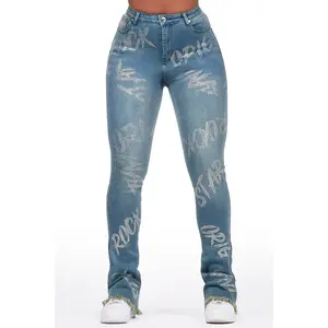 Chequea Tinted Dark Wash Stacked Flare Jean