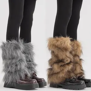 Y2K Faux Fur Leg Warmers Spicy Girl Harajuku Winter Warm Furry Boots Cover Socks Jk Japanese Hiphop Cosplay Socks Accessories