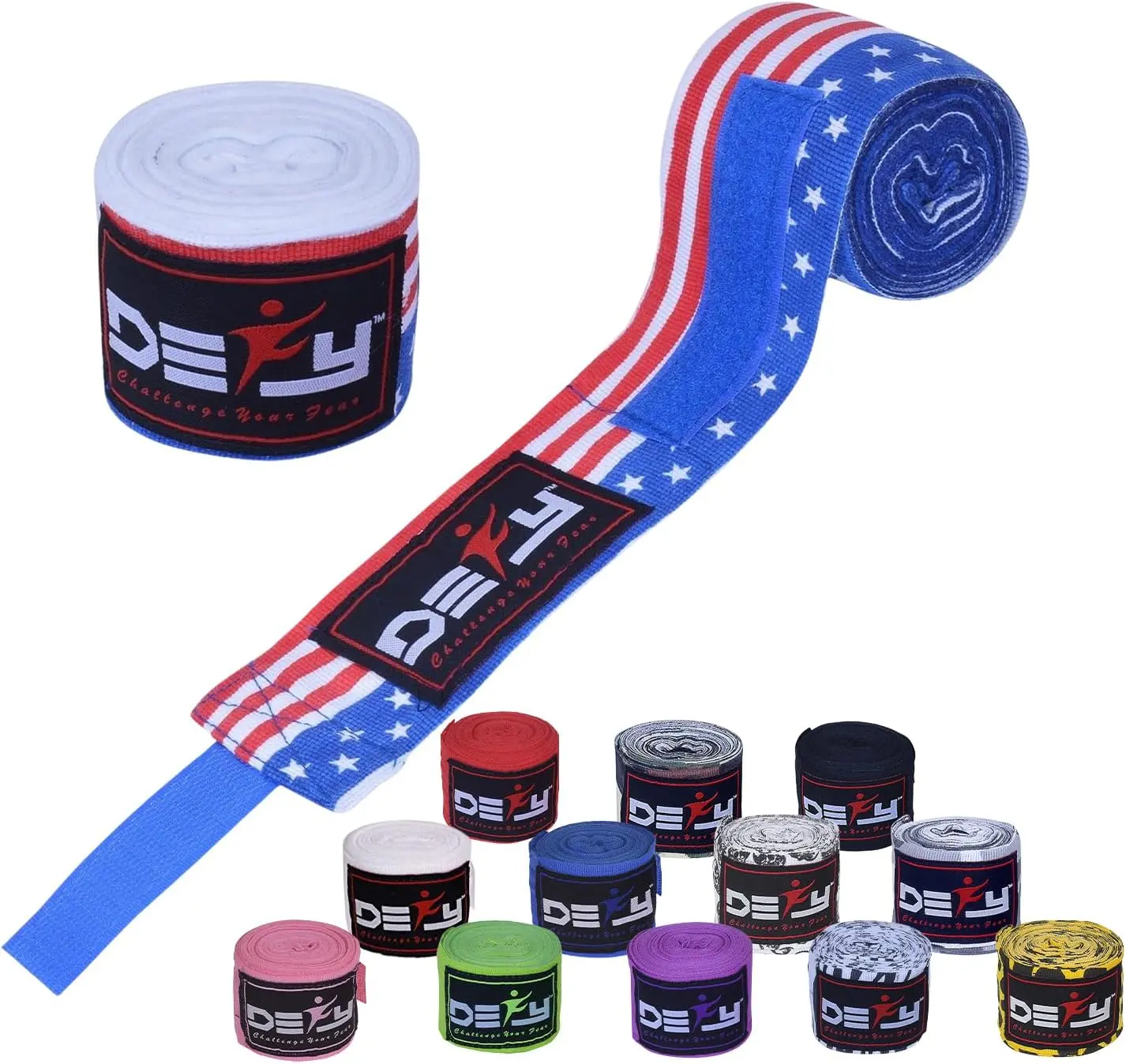 DEFY Professional 180 Inch Hand Wraps for Boxing Muay Thai MMA Elastic Bandages for Men & Women -Pair summerwins