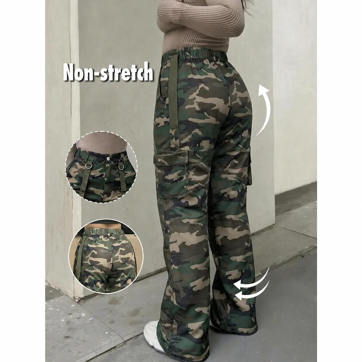 Women's Camouflage Cargo Pants High Waist Multi-Pocket Wide Leg Streetwear Trousers