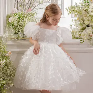 Princess Dress for 4-8Y Girls Puff Sleeve 3D Floral Tulle Party Dress,AS Gift 246118