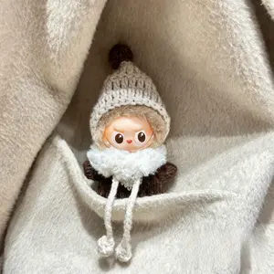 Labubu Clothes 4 piece set,Labubu Winter Retro Heart Knitted Fur Collar Set ,Suitable for 4th Generation (10cm) Labubu, Cute & Stylish Doll Clothes