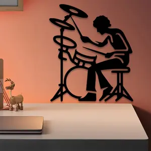 1pc Drummer Metal Wall Art, Creative Modern Decoration, Drummer Statue Mural, Perfect for Music Room Wall, Christmas Decor, Ideal Gift for Musicians, Anti-Corrosion Metal