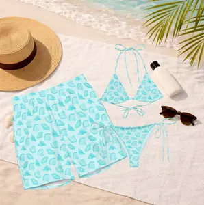 Matching Sea Shell Couples Swimwear Set, His & Hers Bikini & Men’s Swim Shorts, Honeymoon Beach Vacation Outfit, Summer Coastal Beachwear Gift