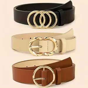 SHIFFRINKEN Women's 3-Piece Adjustable PU Leather Belts Set - Female Accessory with Alloy Buckle, for Jeans and Dresses, Autumn-Winter Trendy Fashion Accessory