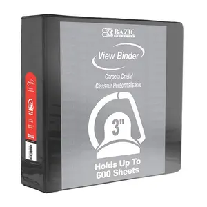 BAZIC 3" Black Slant-D Ring View Binder w/ 2-Pockets