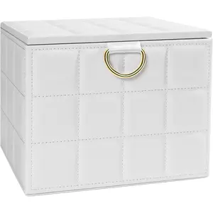 Disposable  Towel Holder for Bathroom, White Faux Leather Facial Towels Holder Storage Box for XL Disposable  Towels-  Towel Box Organizer with Golden Handle &  Lid