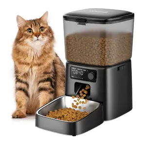 FD-01 3.5L/12Cup Automatic Cat Feeder, Dual Power Auto Cat Feeder with Stainless Steel Bowl, Up to 36 Portions 6 Meals Per Day, Detachable Washable, Timed Feeder with Desiccant Bag - Black